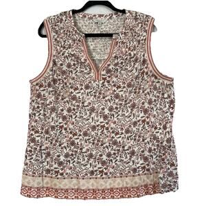 Lucky Brand Women's Boho Floral Large V-Neck Tank Top Sleeveless Burgundy Tan